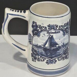 Genuine Heineken Delft Blue Holland Hand Painted Porcelain Beer Stein Mug Windmi